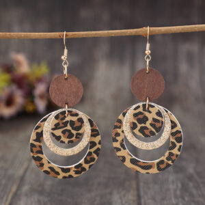 Bold Leopard Print Leather Earrings – Geometric & Layered Design